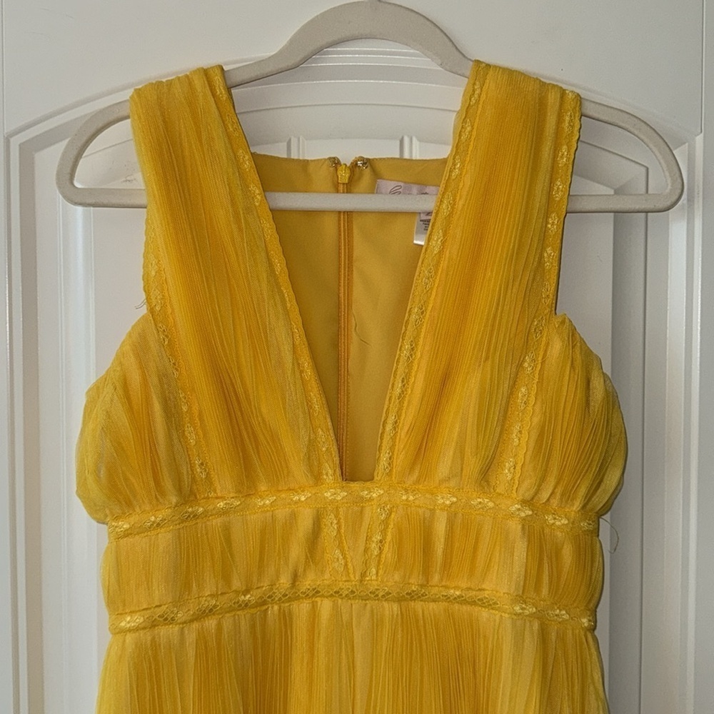 Anthropologie Hutch Pleated Tulle Jumpsuit bright yellow statement bold size 2 - Picture 3 of 14
